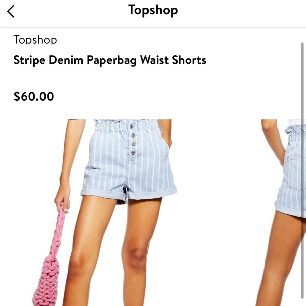 Topshop PaperBag Striped Shorts, Button Up, size 6